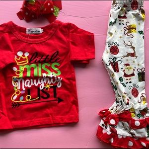 12/18 mos Girl Christmas Ruffle Pant Set with matching hair bow